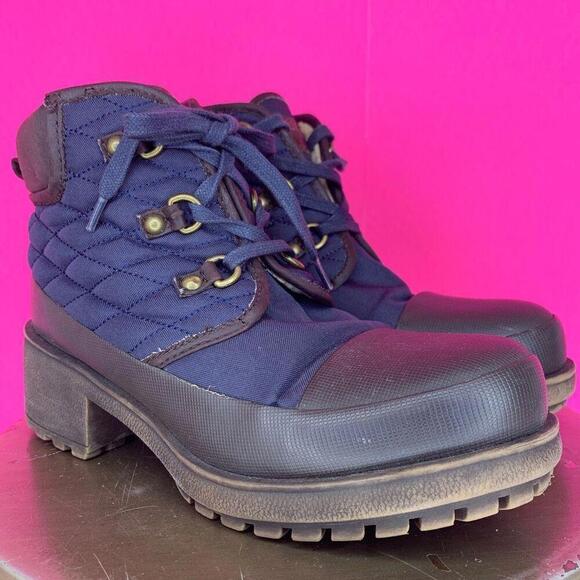 Lucky Brand Akonn Blue Quilted Canvas Fleece Lined Lace Up Boot Sz 7 - Picture 1 of 6